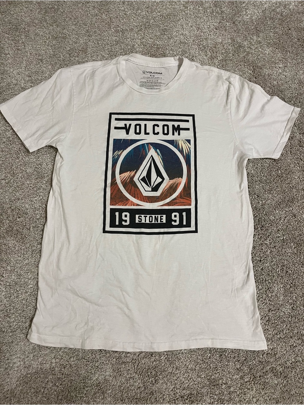 Volcom Men’s White Logo Graphic Crew Neck T-Shirt Size Medium Y2K Skater Surfer